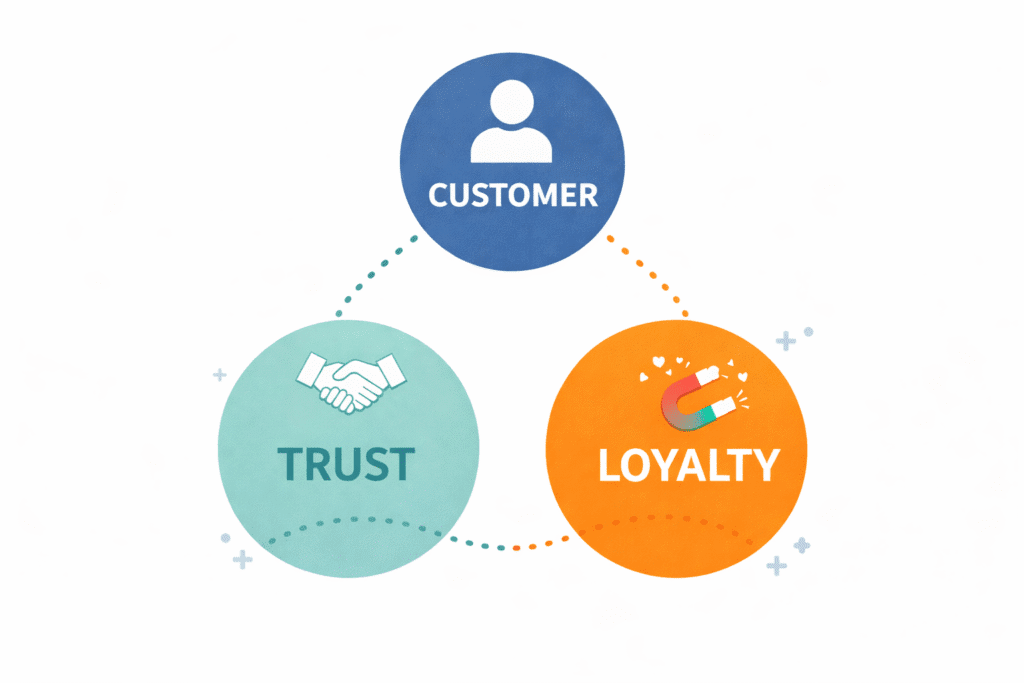 Translate to multi languages include customer, trust, and loyalty as challenge van digram