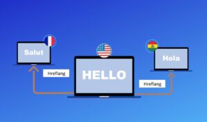 herlang with three screens. Hello with flags written in French US, and Spanish