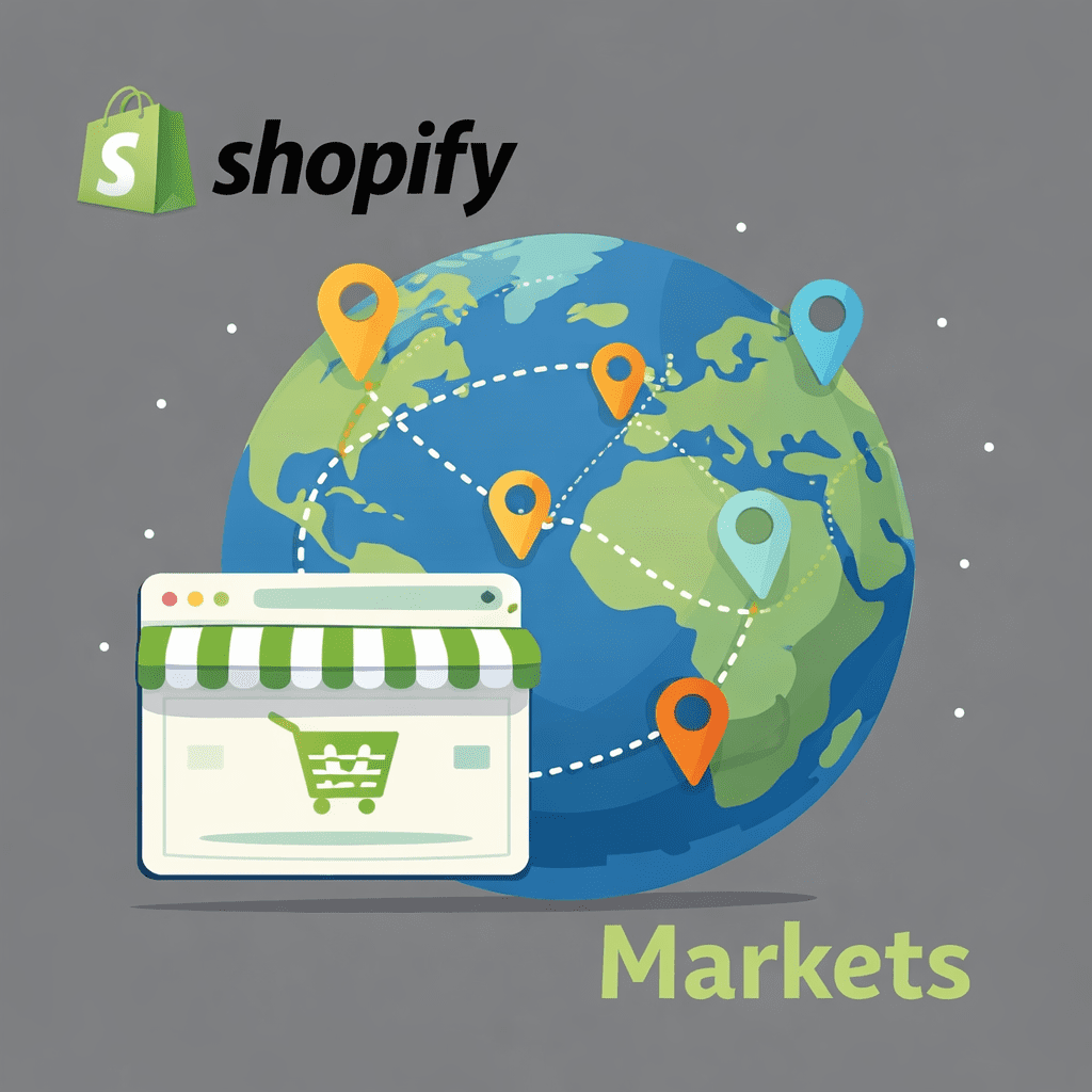Shopify Markets magnifying glass with location on globe