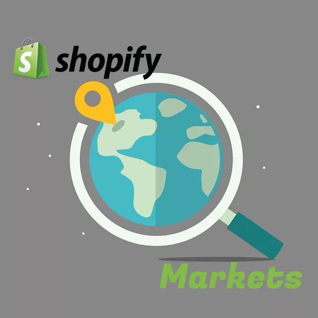 Shopify Markets magnifying glass with location on globe