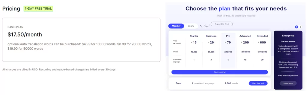 langify and weglot plan pricing comparison